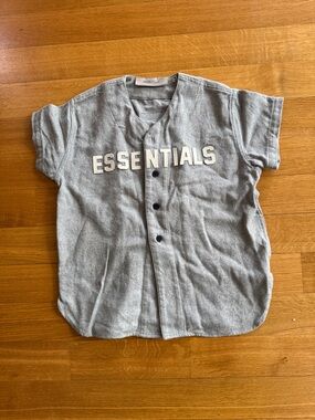 Essentials Gray Short-Sleeve Button-Up Shirt with Chest Logo